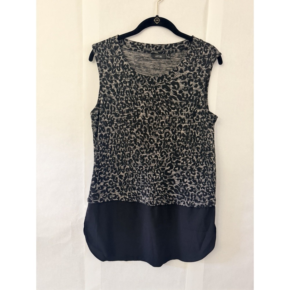 APT 9 Black & Gray Leopard Print Sleeveless Tunic Tank Top Size Medium